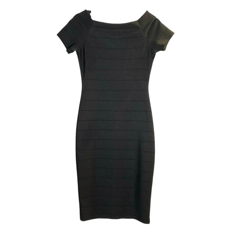 Fashion Nova Black Bandage Dress M Short Sleeve Gold Zipper Bodycon Glam
